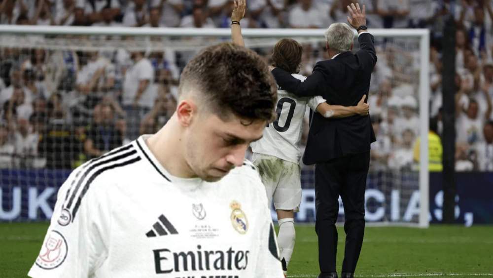 Fede Valverde, Luka Modric, Carlo Ancelotti y el Santiago Bernabéu.