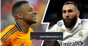Karim Benzema reacts to Kylian Mbappe