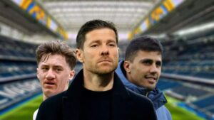 Stiller, Xabi Alonso y Rodri Hernández en el Santiago Bernabéu.